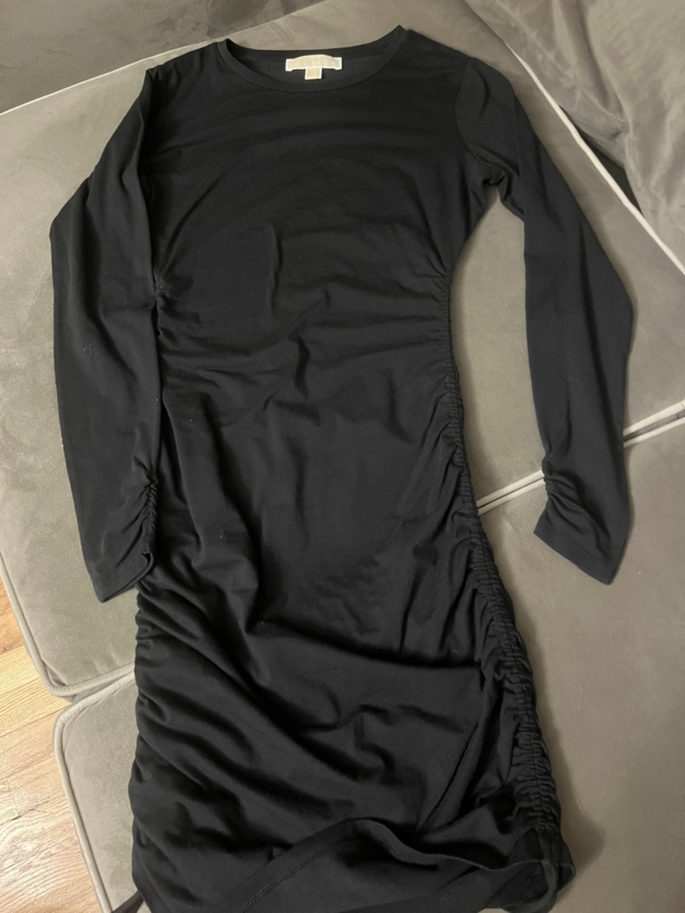 Michael Kors Black Long-Sleeve Ruched-Side Midi Dress